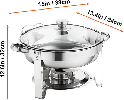 Chafing Dish Rolltop - Bain Marie Warming Dish - Buffet Warmer - Round - Glass Lid - 3.5 L - Pack of 2