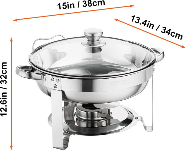 Chafing Dish Rolltop - Bain Marie Warming Dish - Buffet Warmer - Round - Glass Lid - 3.5 L - Pack of 2