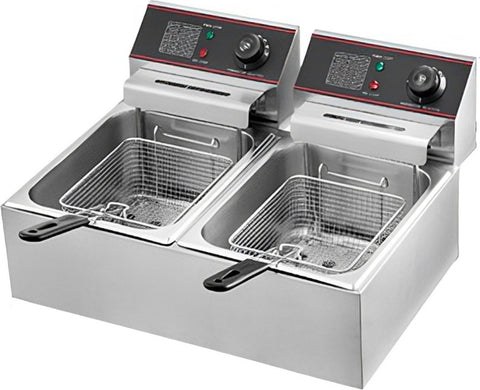 Friteuse - Dubbele Frituurpan - 2 x 6 Liter - Roestvrij staal - Draaisysteem - Dubbele tanks - voor fastfoodrestaurant of kampeerpicknick - 220V - 5000W