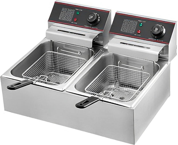 Friteuse - Dubbele Frituurpan - 2 x 6 Liter - Roestvrij staal - Draaisysteem - Dubbele tanks - voor fastfoodrestaurant of kampeerpicknick - 220V - 5000W