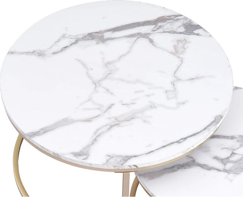 Salontafels - Salontafel Marmer - Salontafel Rond - Ronde Marmeren Salontafel - Bijzettafel - 2 in 1 - Marmer - Goud - Wit
