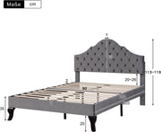 Gestoffeerd bed 90*200 - met lattenbodem en hoofdeinde- Gestoffeerd bed met in hoogte verstelbaar hoofdeinde - Jeugdbed, eenpersoonsbed - Houten lattenbodem, eenvoudige montage - Fluweel - Grijs