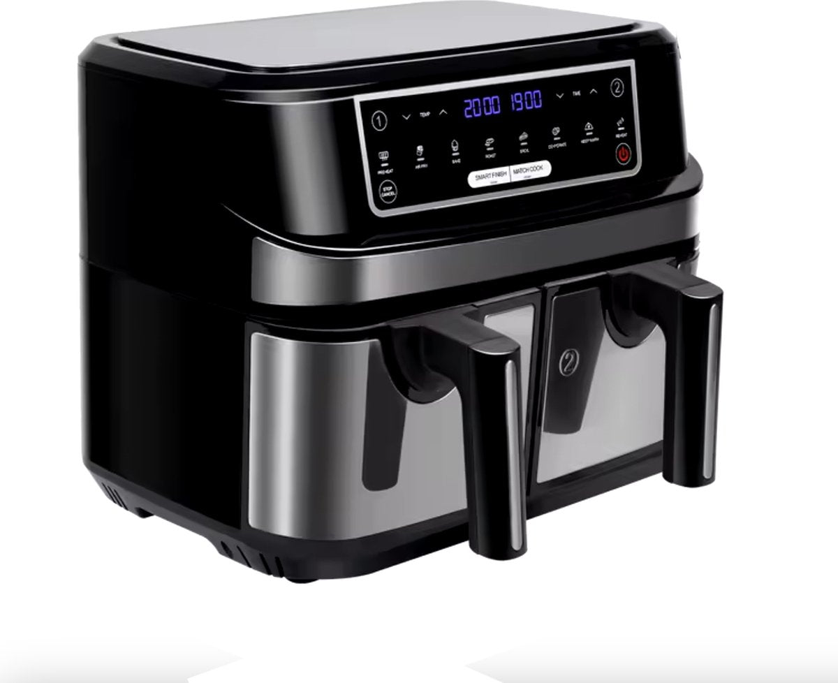 Airfryer - Double Airfryer - Large airfryer - Hot air oven - Hot air fryer - XL Airfryer - 9L - 2 Drawers - Black