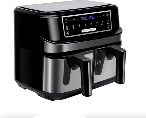 Airfryer - Dubbele Airfryer - Grote airfryer - Hetelucht oven - Heteluchtfriteuse - XL Airfryer - 9L - 2 Laden - Zwart
