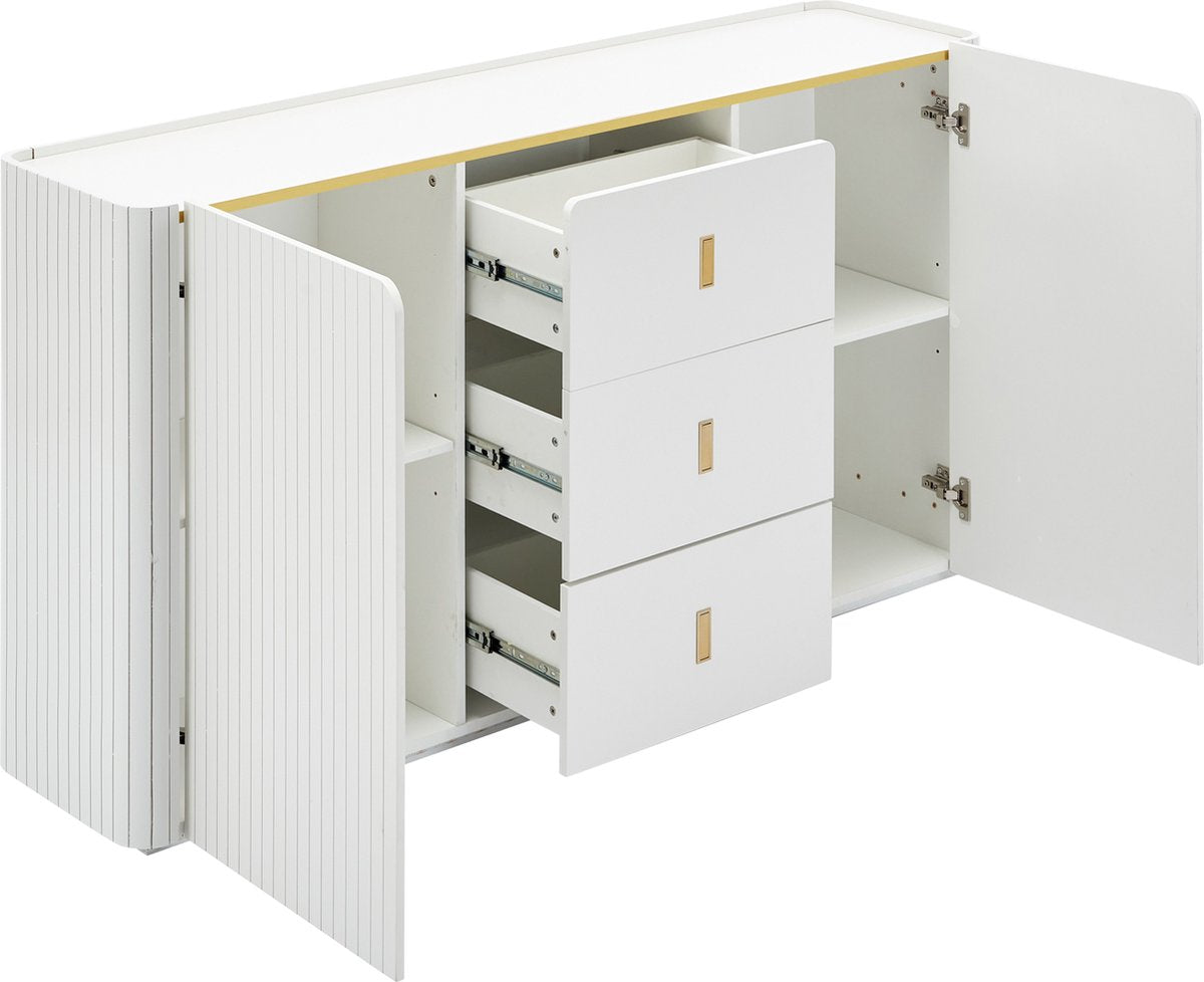 LED - Modern wit dressoir met LEDverlichting - 150x35x80 cm - 2 deuren, 3 lades en RGB-kleuren - Opbergkast voor woonkamer, eetkamer of hal - Wit
