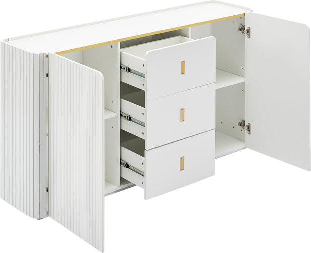 LED - Modern wit dressoir met LEDverlichting - 150x35x80 cm - 2 deuren, 3 lades en RGB-kleuren - Opbergkast voor woonkamer, eetkamer of hal - Wit