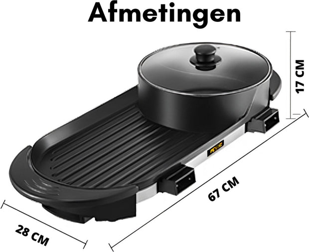 Hotpot Electrisch - Hotpot Pan - Hotpot - Stomer - Slowcooker - Grillplaat - Stoompan - Bbq - Zwart