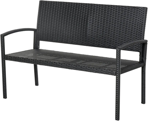 Tuinbank-Rattan Buitenkant-Steel Frame-2 Zitters-Zwart-122 x 60 x 85 cm