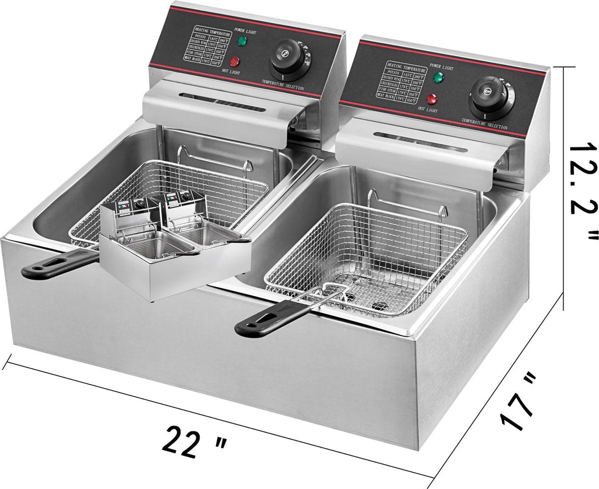 Frituurpan - Frituurpannen - Frituurpan Dubbel - Frituurpan tafel - Frituurpan Groot XXL - Frituurpan Grote Mand - Frituurpan Elektrisch - 2x6L - Frituurmandje -