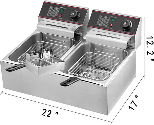 Frituurpan - Frituurpannen - Frituurpan Dubbel - Frituurpan tafel - Frituurpan Groot XXL - Frituurpan Grote Mand - Frituurpan Elektrisch - 2x6L - Frituurmandje -