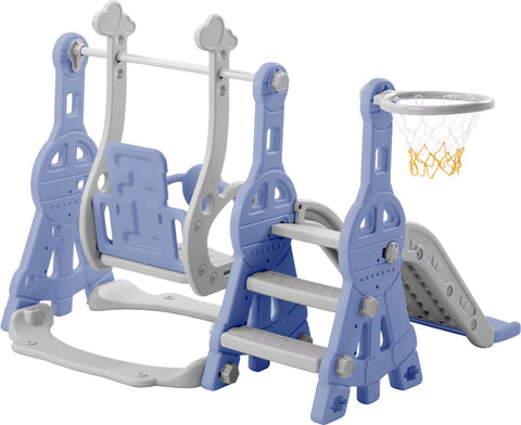 Kinder Speeltoestel - Schommel - Glijbaan - Basketbal - trap - 4 in 1 - Binnen - Buiten - Blauw - 140cm