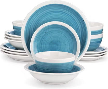 Serviesset Blauw/Wit - Keramisch - 4 borden groot - 4 borden klein - 4 diep bord - 4 kom - 16 delig - Blauw - Wit
