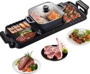 Gourmetstel - 2in1 - Electrische BBQ - Elektrische Grill - Hot Pot - Anti aanbak - 2400W Multifunctionele Thuis Draagbare - Barbecue Plaat