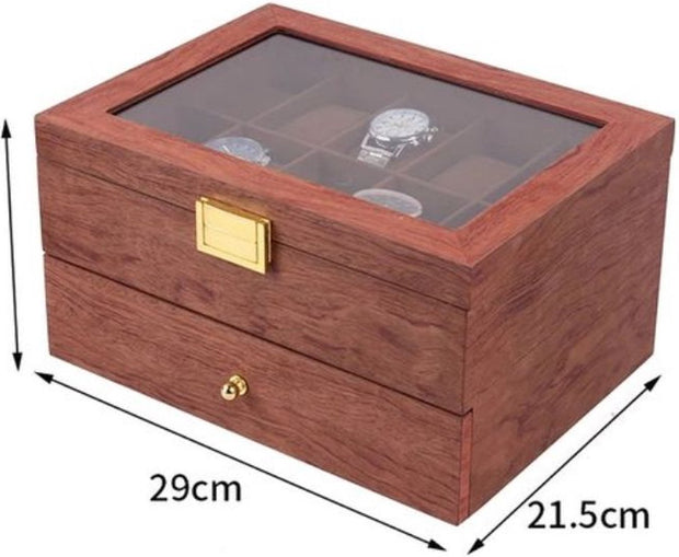 Luxe Horlogebox - Horlogedoos Heren & Dames - Geschikt voor 20 Horloges of Armbanden - Sieradendoos - Juwelendoos - Hout - 2 Lagen - 20 Vakken