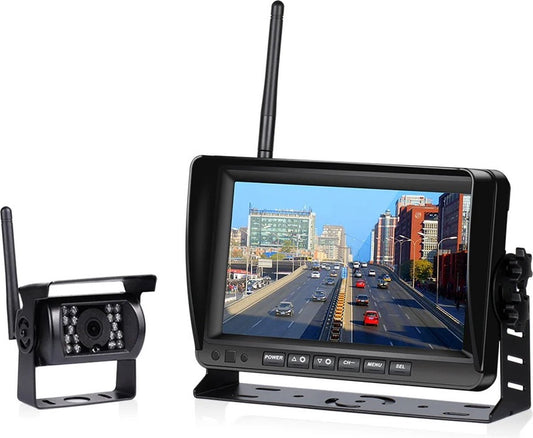 Achteruitrijcamera Draadloos - Parkeersensoren - Vrachtwagens - Bussen - Bestelwagens - 2 Camera's - 12/24V - Nachtzicht