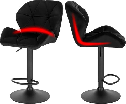Set van 2 Zwart Leren Barkrukken – Verstelbare Barstoelen met Rugleuning – Gaslift Krukken voor Keuken of Bar – Zwart Metalen Onderstel – Zithoogte 60-82 cm