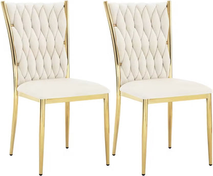 Dining chair - Set of 2 chairs - Velvet dining chair - Dining room chairs - Dining table chair - Velvet - Velvet - Braided pattern - Gold leg - Metal - White - Gold