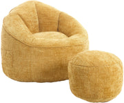 Zitzak Sofa met Voetensteun - Luxe Chenille Bean Bag Stoel -- Ergonomische Loungestoel met Hoge Rugleuning – Comfortabele Fauteuil - Geel