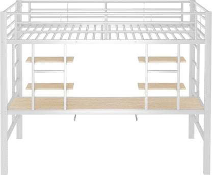 Kinderbed - Zonder matras - Zonder stoel - Metalen Bedframe met Bureau en Twee Boekenplanken - Geschikt voor Kinderen - Tieners en Volwassenen - 90x200 cm - Zwart