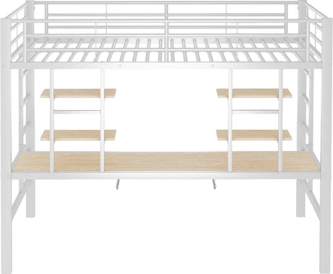 Kinderbed - Zonder matras - Zonder stoel - Metalen Bedframe met Bureau en Twee Boekenplanken - Geschikt voor Kinderen - Tieners en Volwassenen - 90x200 cm - Zwart