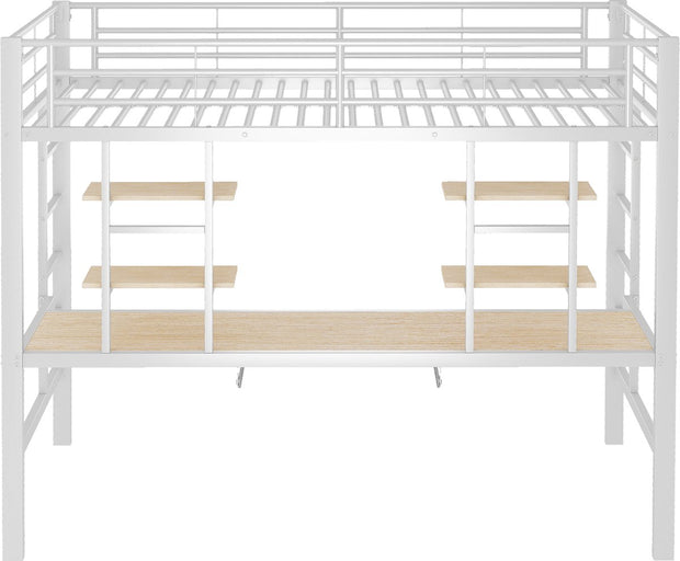 Kinderbed - Zonder matras - Zonder stoel - Metalen Bedframe met Bureau en Twee Boekenplanken - Geschikt voor Kinderen - Tieners en Volwassenen - 90x200 cm - Zwart