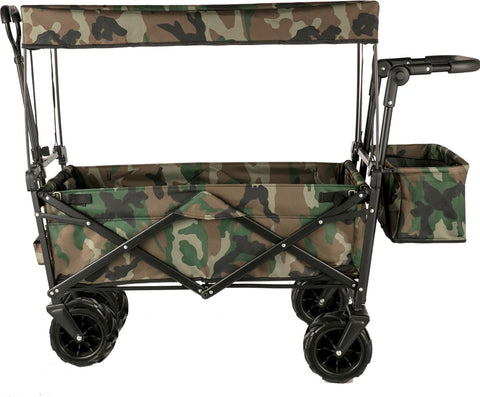 Opvouwbare Bolderkar - Tuinwagen met Dakje en 2 Klittenbandsluitingen - Max. Draagvermogen 100 kg - Tuinkar met 4 Universeel Wielen - Kamperen - Barbecues - Picknick - Camouflage