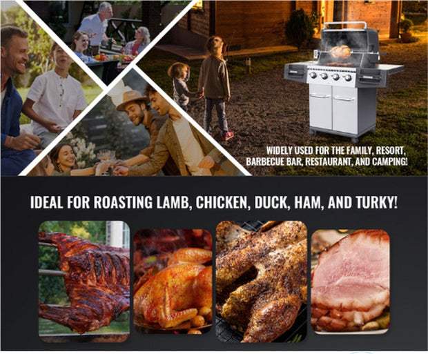 Luxe Rotisserie - Universeel - RVS - XXL 101 cm - Draaispit BBQ - Grill Spies - Krachtige 9W motor - Tot wel 12kg
