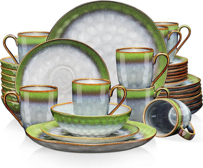 Luxe Serviesset – 32 delig – 8 persoons – Porselein - Bordenset – Dinner platen – Dessertborden - Kommen - Schaaltjes - Groen