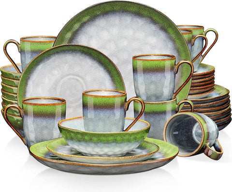 Luxe Serviesset – 32 delig – 8 persoons – Porselein - Bordenset – Dinner platen – Dessertborden - Kommen - Schaaltjes - Groen