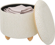 Gestoffeerde poef met opbergruimte – Beige - Multifunctionele poef met opbergruimte op poten – Draagvermogen 300 kg – Bijzettafel & kruk – 33 x 39 cm