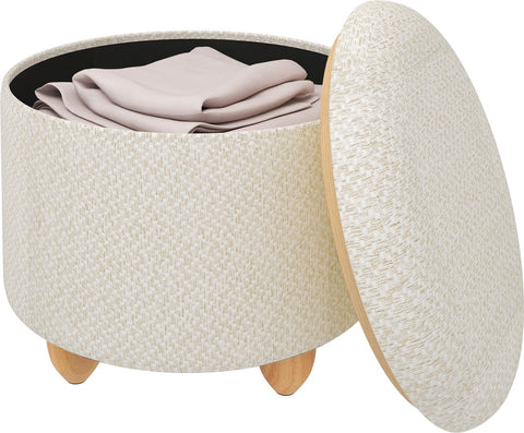 Gestoffeerde poef met opbergruimte – Beige - Multifunctionele poef met opbergruimte op poten – Draagvermogen 300 kg – Bijzettafel & kruk – 33 x 39 cm
