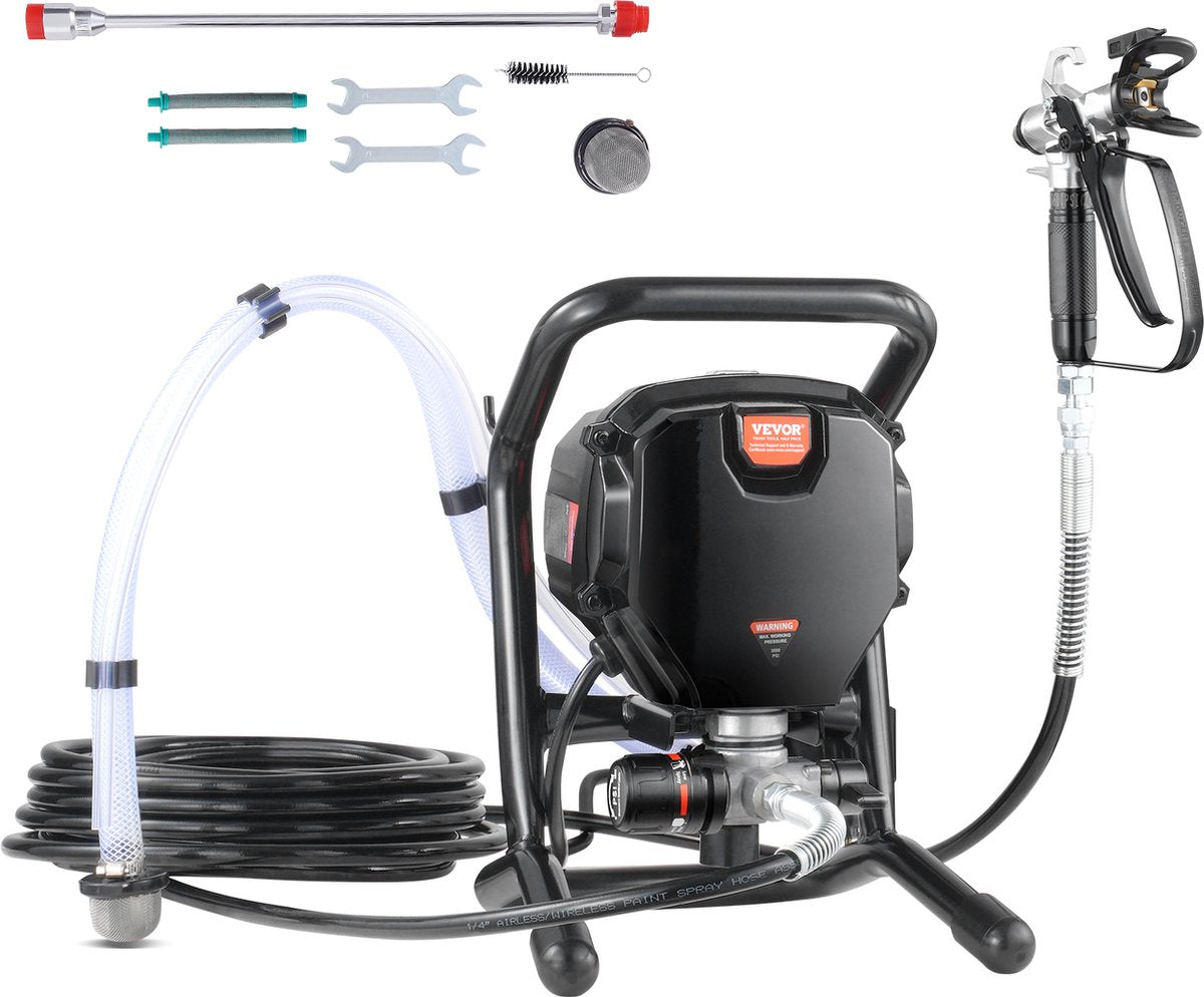 Airless Verfspuitsysteem - 750W - 3000PSI Spuitpistool - Hoge Druk Verfspuit - met 15m Hogedrukslang - 1.2 l/min Maximale Stroom - Zwart