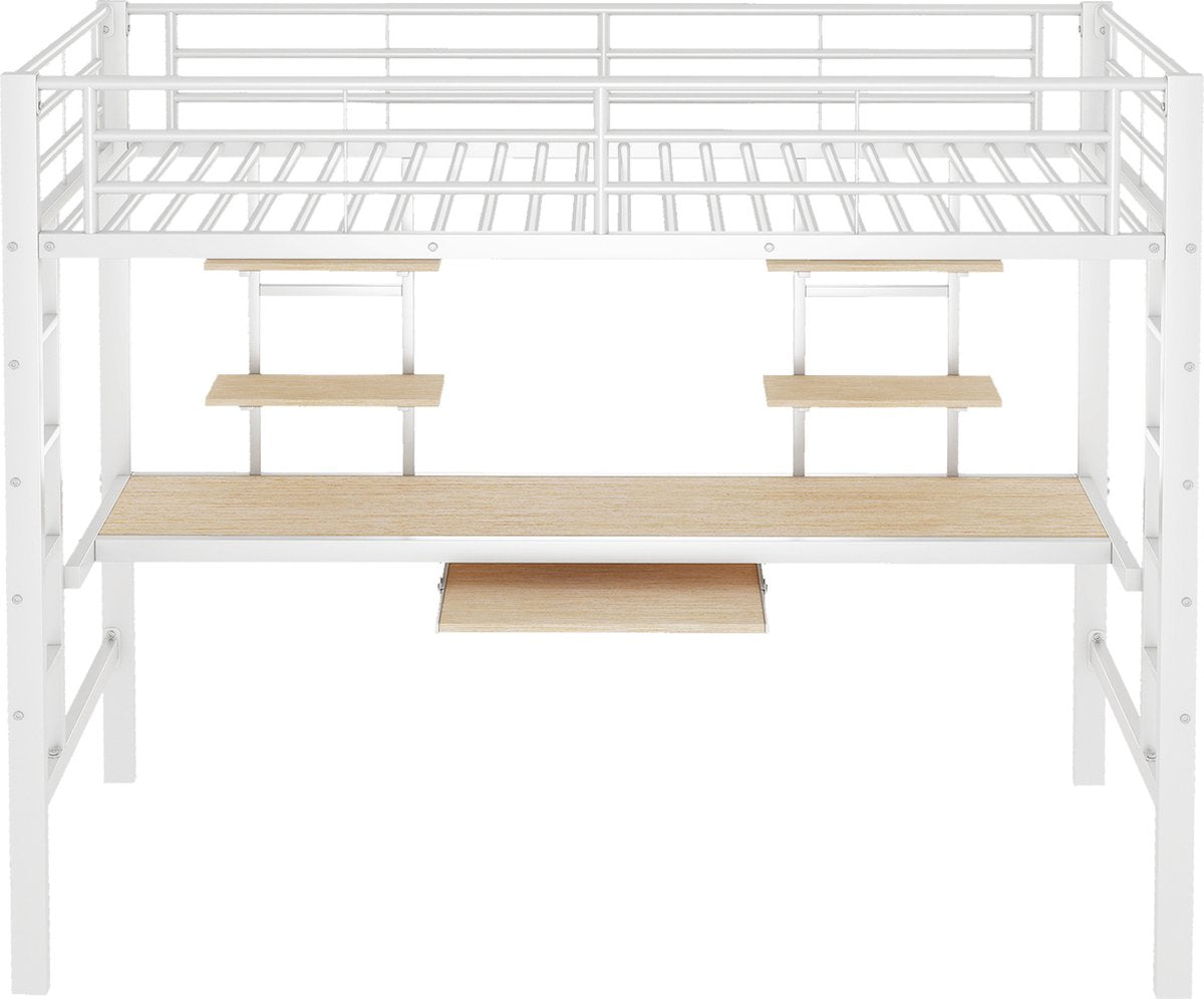 Kinderbed - Zonder matras - Zonder stoel - Metalen Bedframe met Bureau en Twee Boekenplanken - Geschikt voor Kinderen - Tieners en Volwassenen - 90x200 cm - Zwart