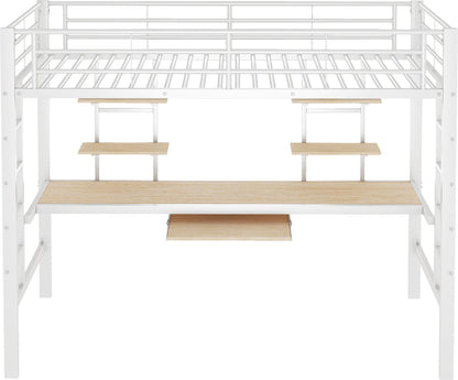 Kinderbed - Zonder matras - Zonder stoel - Metalen Bedframe met Bureau en Twee Boekenplanken - Geschikt voor Kinderen - Tieners en Volwassenen - 90x200 cm - Zwart