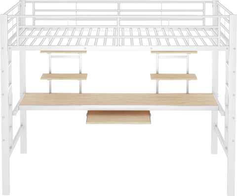Kinderbed - Zonder matras - Zonder stoel - Metalen Bedframe met Bureau en Twee Boekenplanken - Geschikt voor Kinderen - Tieners en Volwassenen - 90x200 cm - Zwart