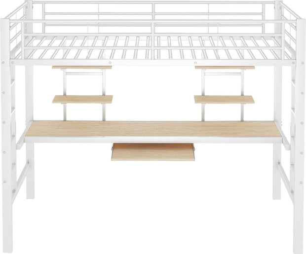 Kinderbed - Zonder matras - Zonder stoel - Metalen Bedframe met Bureau en Twee Boekenplanken - Geschikt voor Kinderen - Tieners en Volwassenen - 90x200 cm - Zwart