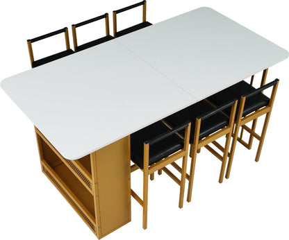 Opvouwbare Eettafel - Multifunctionele Uitschuifbare Eettafel - Beweegbare Eettafel - Uitschuifbare Eettafel met Lades - Eettafel in 3-Vorm - Wit en Goud
