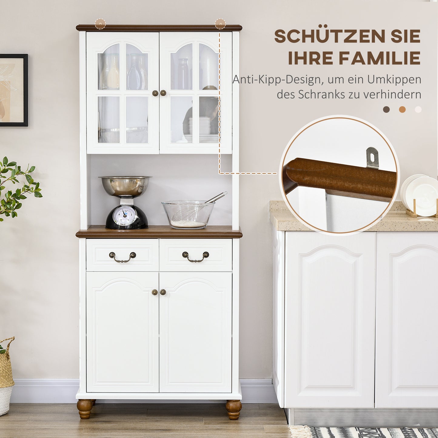 Keukenkastje – Buffetkast – Keukenkast – Opbergkast – Servieskast – Wit – 2 Lades Met Soft-Close – 76x38x182 cm Hout