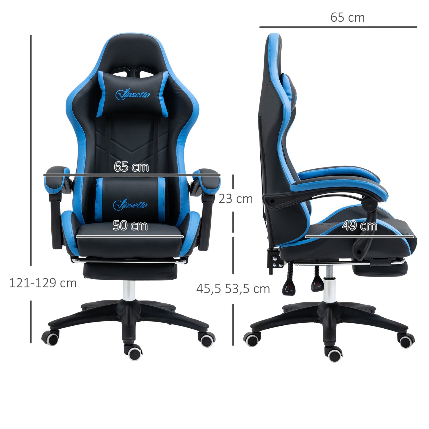 Gamingstoel – Gamestoel – Gaming Chair – Bureaustoel – Computerstoel – Verstelbare Rugleuning 135° – Inclusief Voetensteun Kunstleer Zwart/Blauw