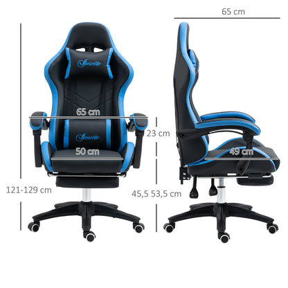 Gamingstoel – Gamestoel – Gaming Chair – Bureaustoel – Computerstoel – Verstelbare Rugleuning 135° – Inclusief Voetensteun Kunstleer Zwart/Blauw