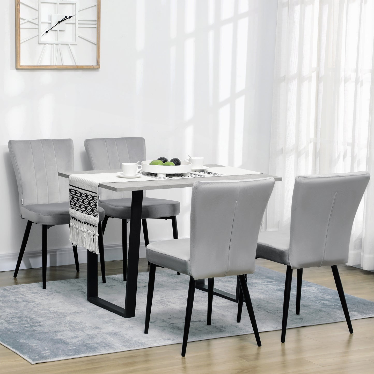 Eetkamerstoelen – Keukenstoelen – Kuipstoelen – Designstoelen – Stoelset – Velours Bekleding – Metalen Frame – Lichtgrijs – Set Van 4