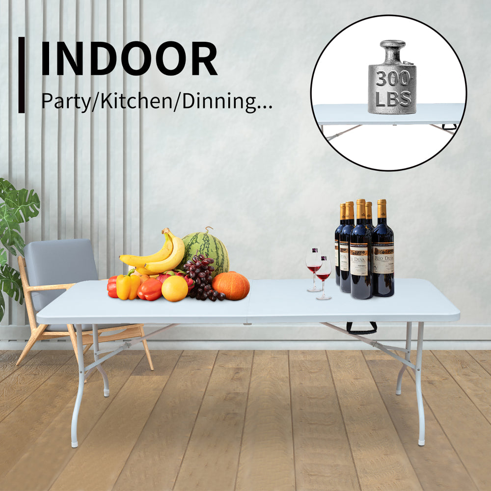 Buitentafel – Tuintafel – Klaptafel – Opvouwbare Tafel – Eettafel Buiten – Verstelbare Hoogte – 180 cm – Stalen Frame – Waterbestendig Wit Tafelblad