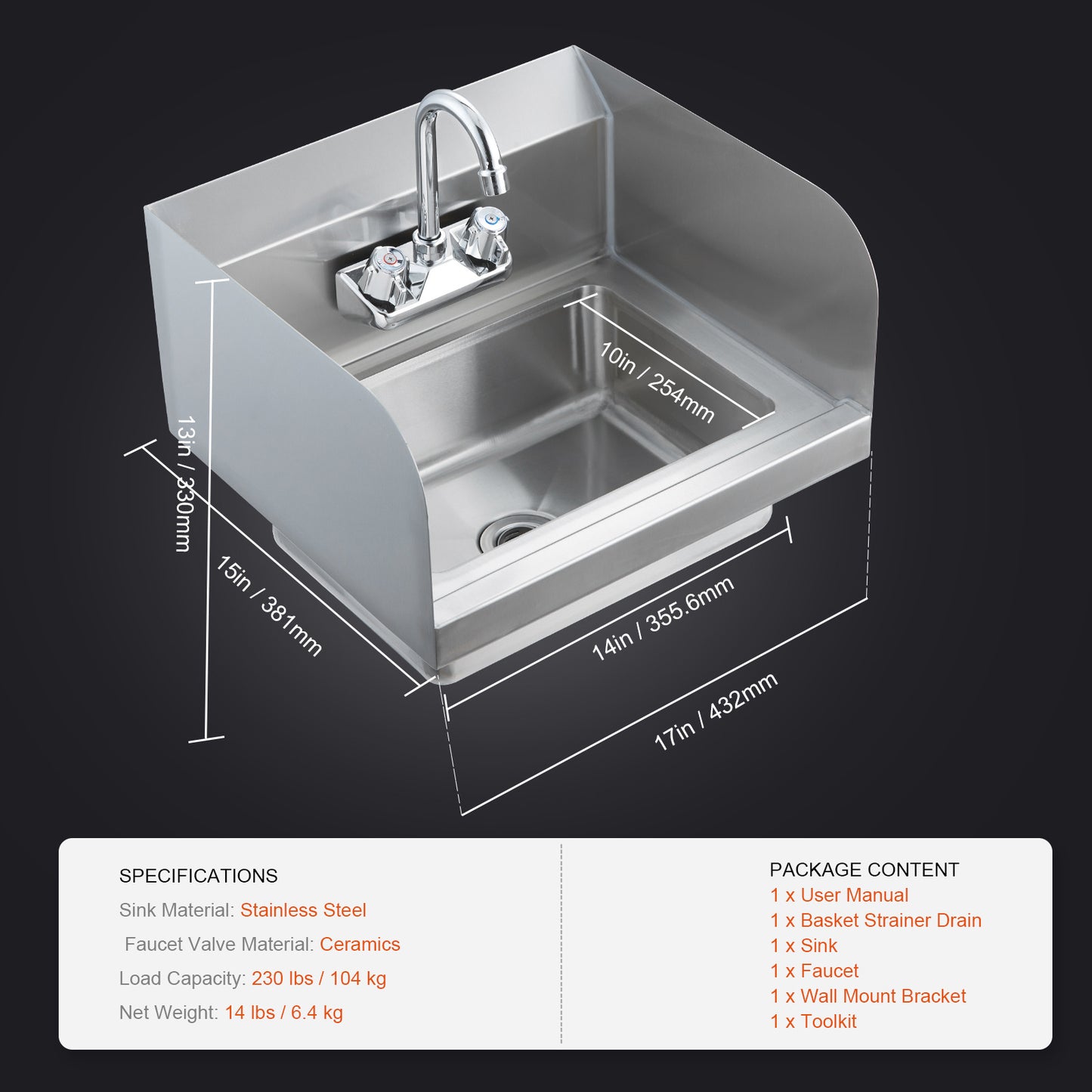 Handwasbak – Inbouw Wasbak – Hangende Wastafel – RVS Kraan – Compact Handbak – Roestvrij Staal – 360° Draaibare Kraan – Afvoerset Met Zeef