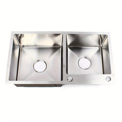 Keukenspoelbak – Dubbele Spoelbak – Gootsteen – Wasbak – Spoelbakken Keuken – Roestvrij Staal – 2 Bakken 76x43 cm – Met Afvoerset & Geluidsdemping
