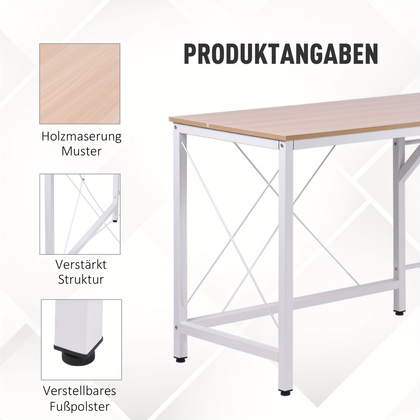 Hoekbureau – L-vormig Bureau – Computerbureau – Schrijftafel – Thuiswerkplek – Natuurlijk Kleur – Metaframe – 150x150x76 cm – Schuin Randontwerp