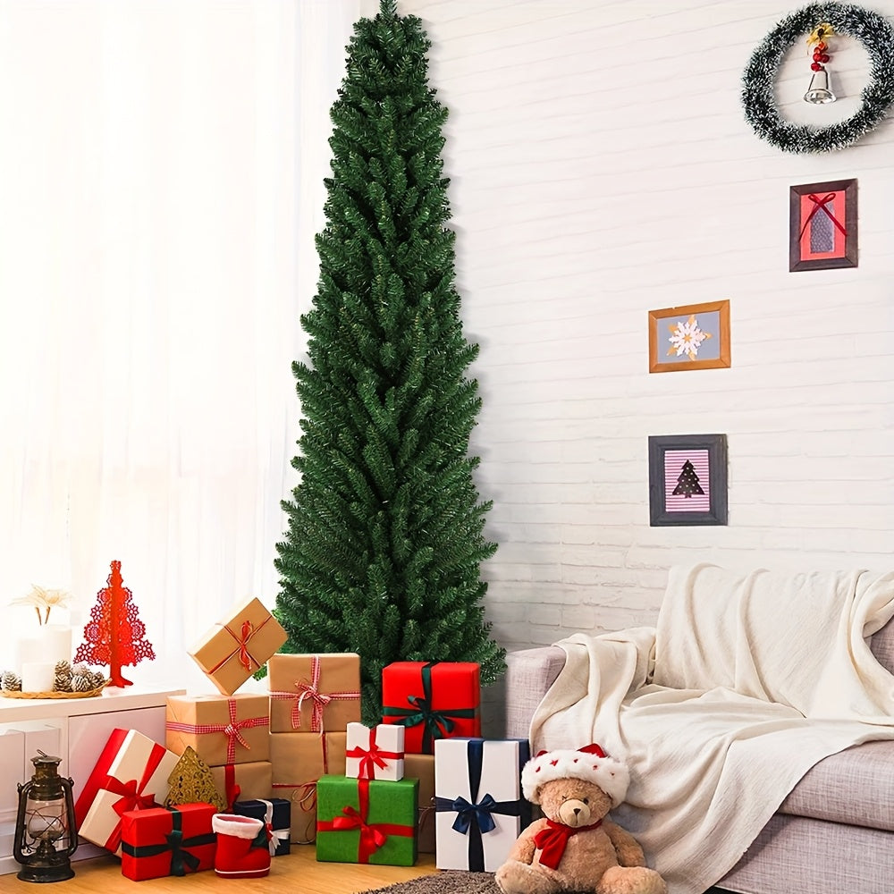 Potloodkerstboom – Smalle Kunstkerstboom – Decoratieve Kerstboom – Mini Kerstboom – Kunstboom – 150 cm Hoog – 350 Dichte Groene Takken – Ruimtebesparend & Stevig