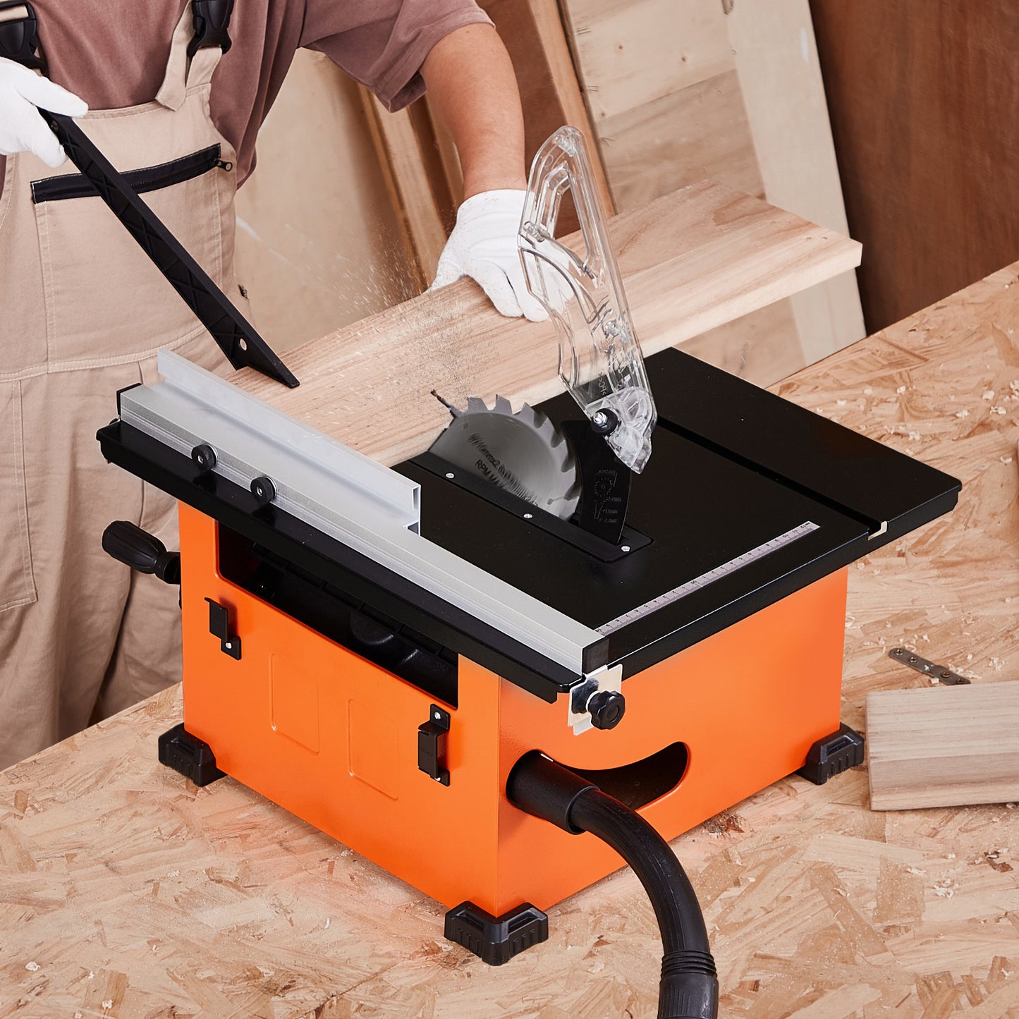 Tafelschaaf – Tafelzaag – Cirkelzaag – Houtzaag – Verstekzaag – Compact Oranje Zwart – 1200W Motor – Zaagcapaciteit 225 mm