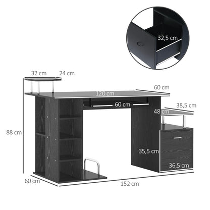 Computerbureau – Werkplek – Bureaustoel – Study Desk – Thuiswerkkantoor – Compact 152x60x88 cm – Stevig MDF en Metaal