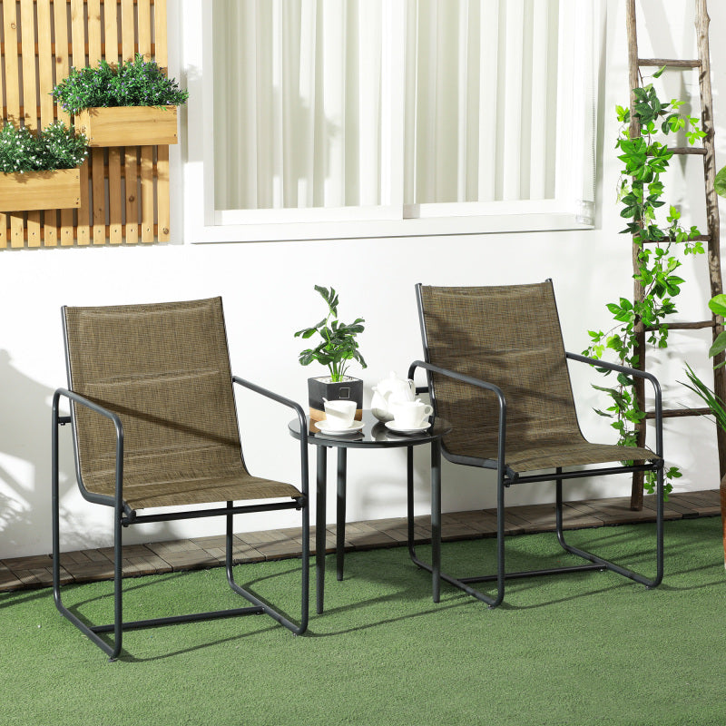 Balkonstoelen – Tuinstoelen – Buitenstoelen – Terrasstoelen – Balkonstoel Set Bruin – Stevig Metalen Frame – Ademend Polyester
