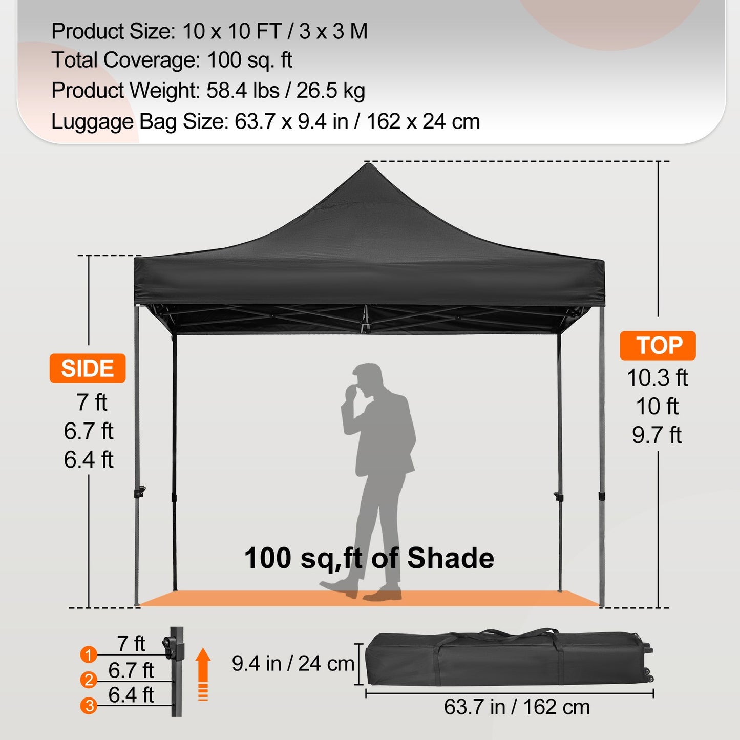 Pop-up Partytent – Prieel – Tuin Tent – Overkapping – Carport – 3x3 Meter – Waterdicht PVC-gecoat Polyester – Verstelbare Hoogte